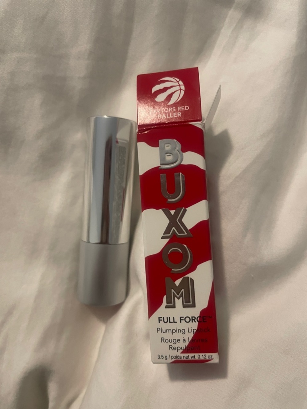 Buxom Full Force Plumping Lipstick in Red with Silver Tube